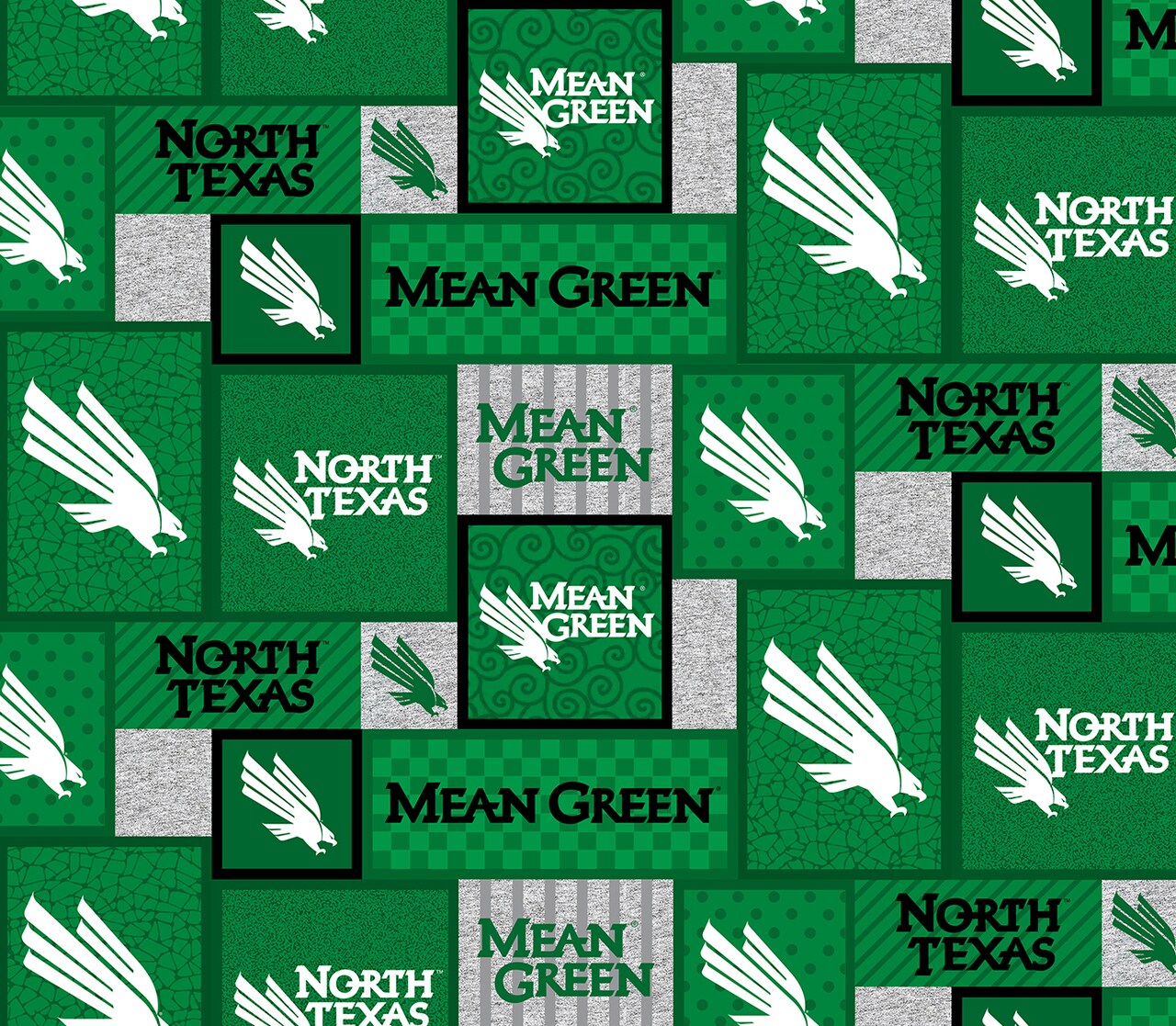 Sykel Enterprises-University of North Texas Fleece Fabric-North Texas Mean Green College Patch Fleece Blanket Fabric-Sold by the yard